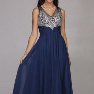 V-Neck Lace Bodice A-Line Prom Dress JT565